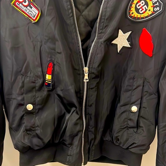 Forever 21 Black Bomber Jacket with Patches - Picture 5 of 9